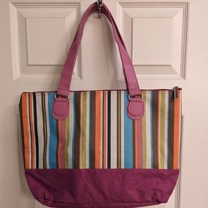 Striped Canvas Tote with Cosmetic Pouch NWOT